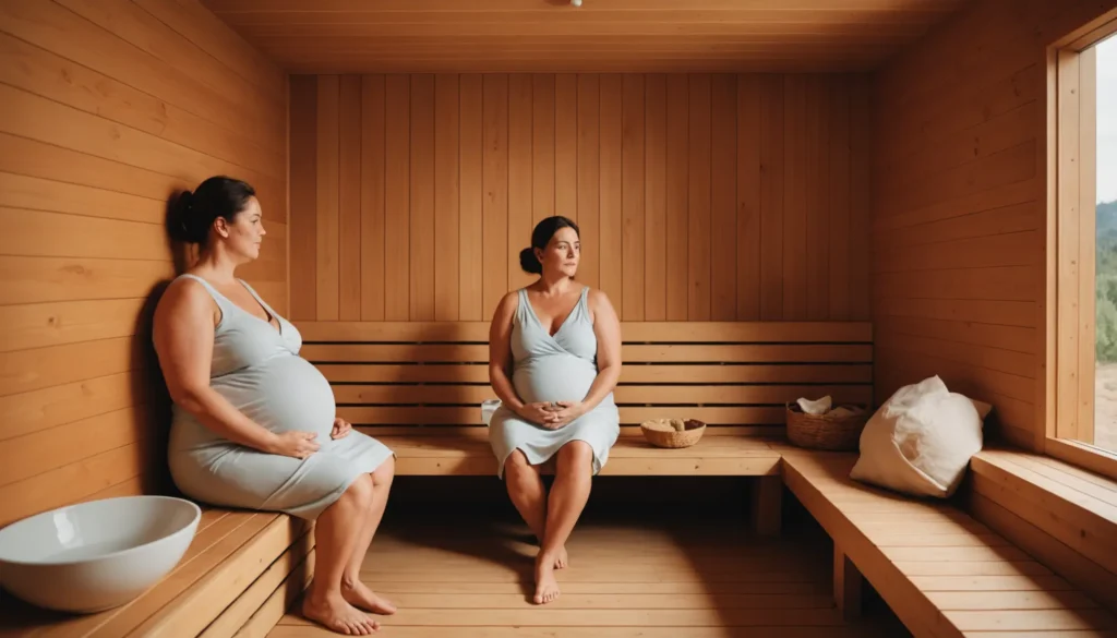 Gravid kvinna avslappnad i bastu med experttips för säkert bastubad.
