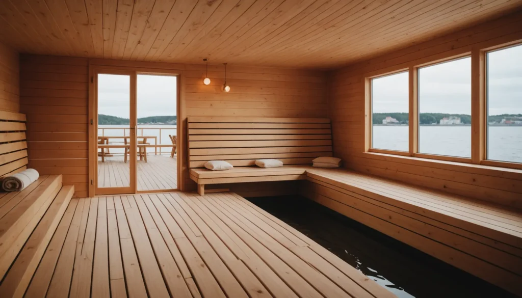 Bild av en modern bastu i Göteborg med en avslappnad atmosfär, illustrerande en guide till de bästa bastuupplevelserna och tips.